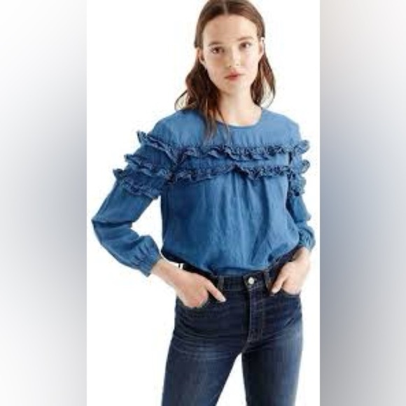 J. Crew Tops - J. Crew Tiered Top in Chambray, 100% Cotton, Size 10